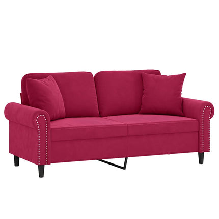 2-personers sofa med pyntepuder 140 cm velour vinrød