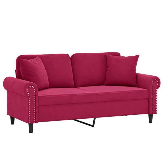 2-personers sofa med pyntepuder 140 cm velour vinrød
