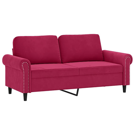 2-personers sofa med pyntepuder 140 cm velour vinrød