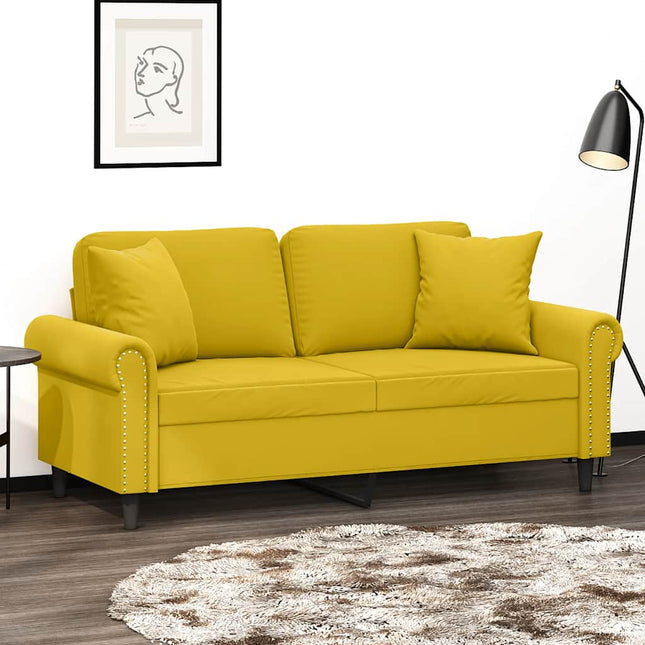 2-personers sofa med pyntepuder 140 cm velour gul