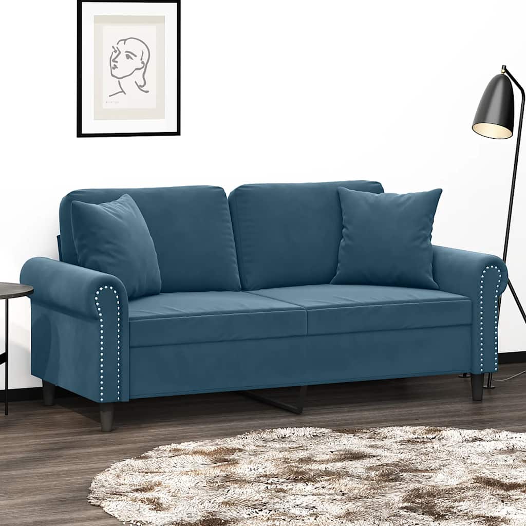 2-personers sofa med pyntepuder 140 cm velour bl