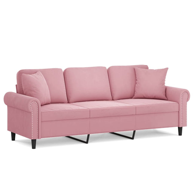 3-personers sofa med pyntepuder 180 cm velour pink