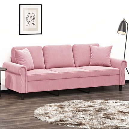 3-personers sofa med pyntepuder 180 cm velour pink