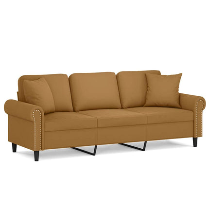 3-personers sofa med pyntepuder 180 cm velour brun