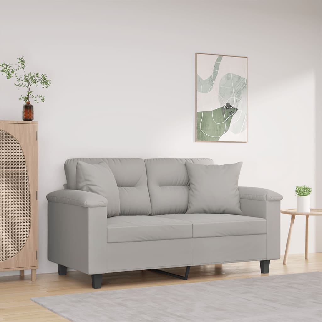 2-personers sofa med puder 120 cm mikrofiberstof lysegr
