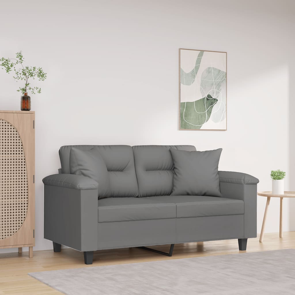 2-personers sofa med puder - mikrofiber, mørkegrå, 120 cm sædebredde