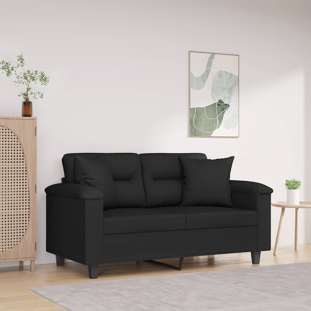 2-personers sofa med puder - mikrofiber, sort, sædebredde 120 cm