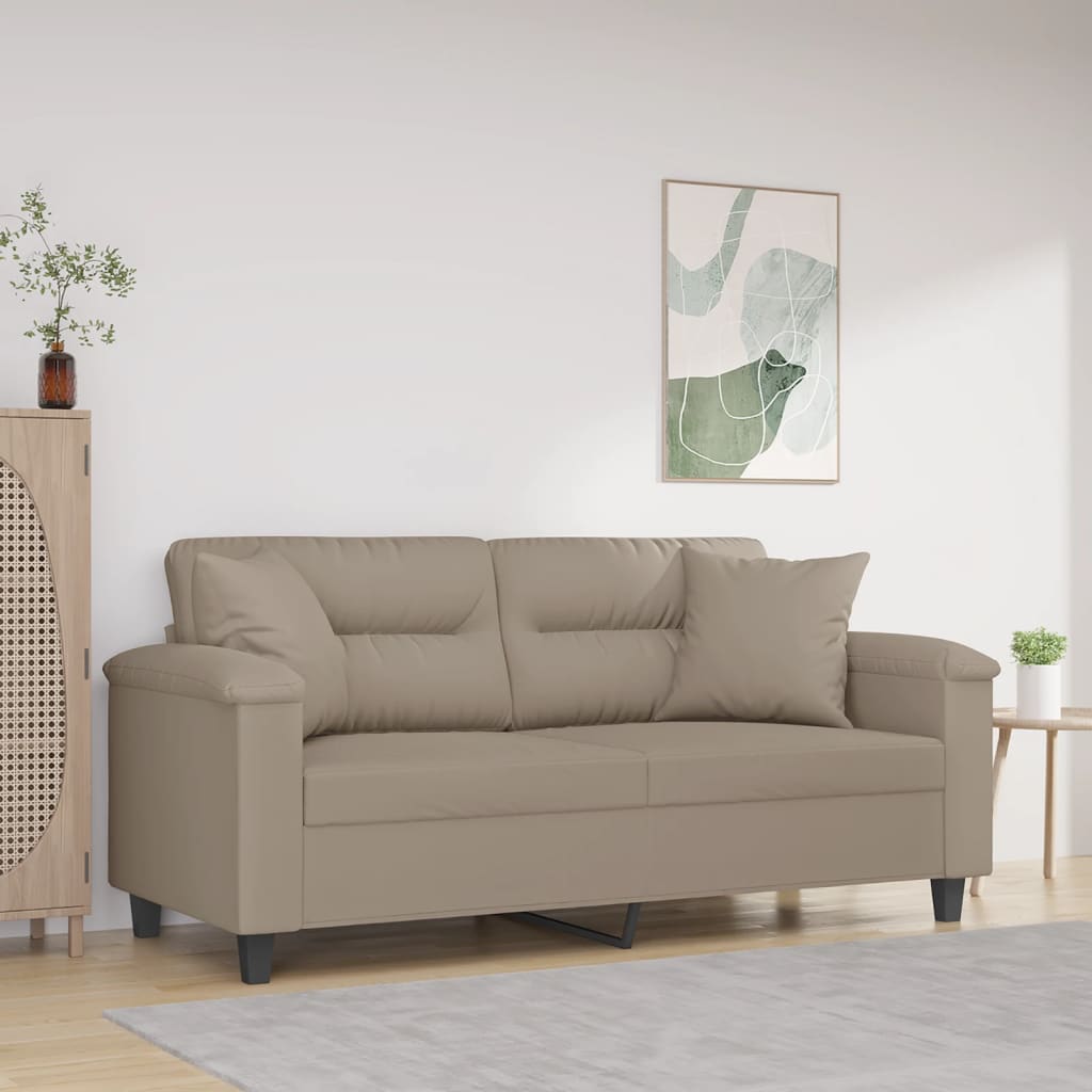 2-personers sofa med puder - mikrofiberstof, gråbrun, 140 cm sædebredde