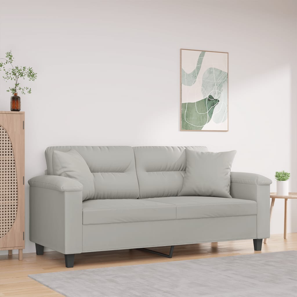 2-personers sofa med puder - mikrofiber, 140 cm sædebredde, lysegrå