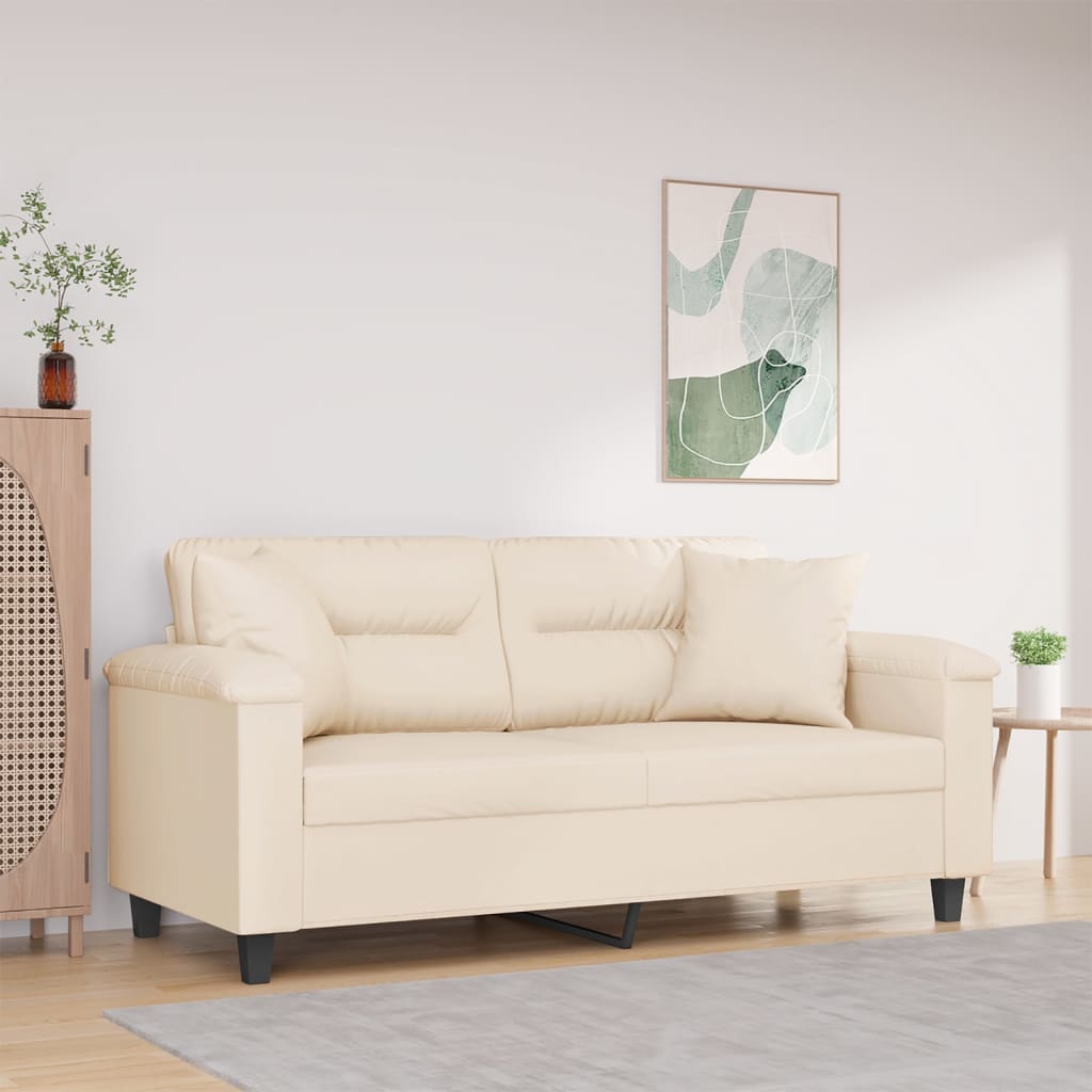 2-personers sofa med puder - mikrofiberstof, 140 cm sædebredde, beige