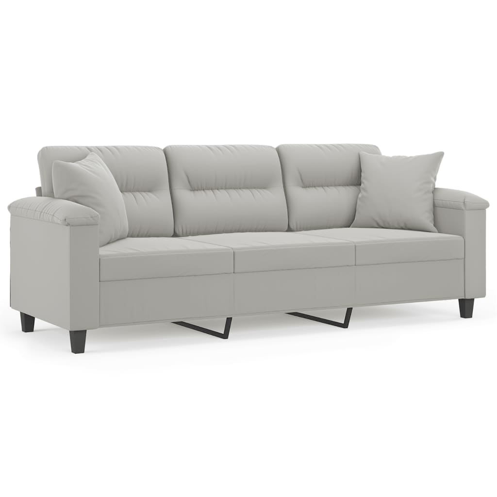3-personers sofa med puder 180 cm mikrofiberstof lysegrå
