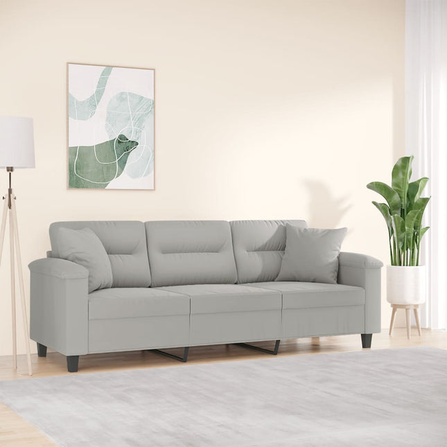 3-personers sofa med puder 180 cm mikrofiberstof lysegrå