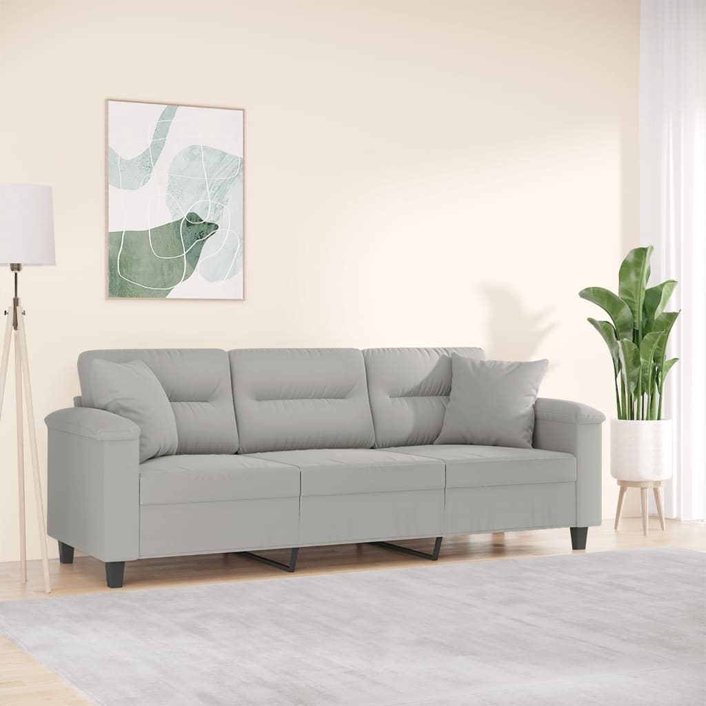 3-personers sofa med puder 180 cm mikrofiberstof lysegr