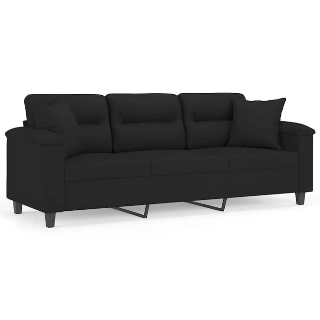 3-personers sofa med puder 180 cm mikrofiberstof sort