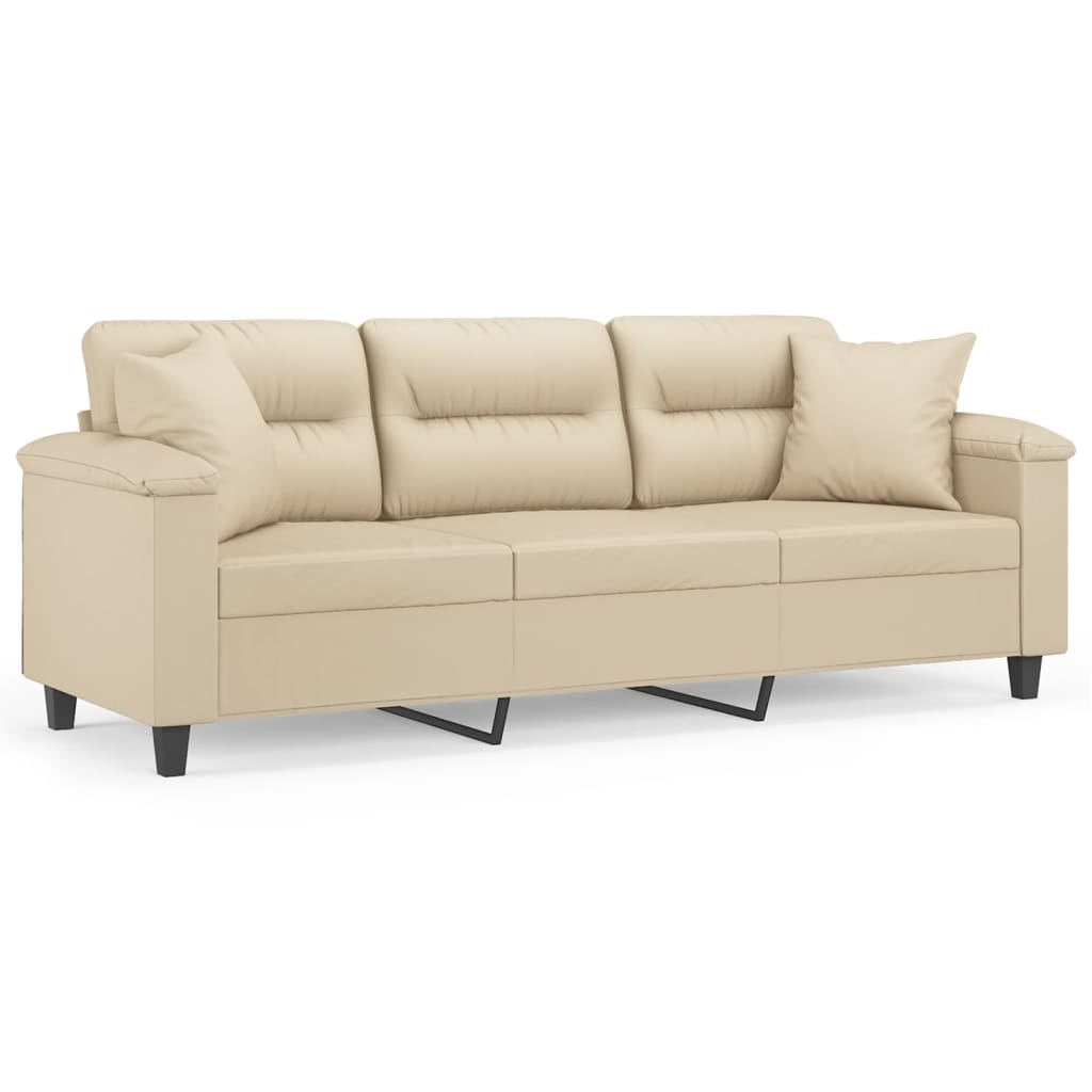 3-personers sofa med puder 180 cm mikrofiberstof cremefarvet