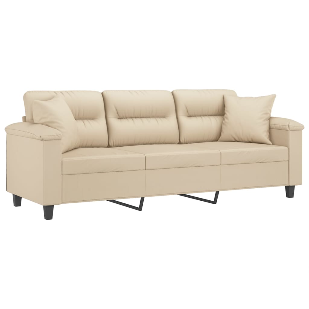 3-personers sofa med puder 180 cm mikrofiberstof cremefarvet