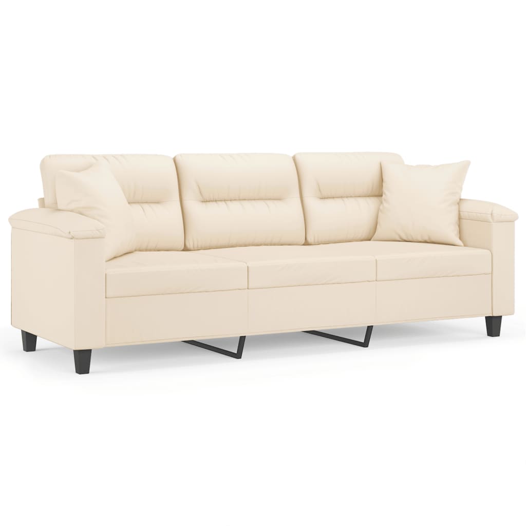 3-personers sofa med puder 180 cm mikrofiberstof beige