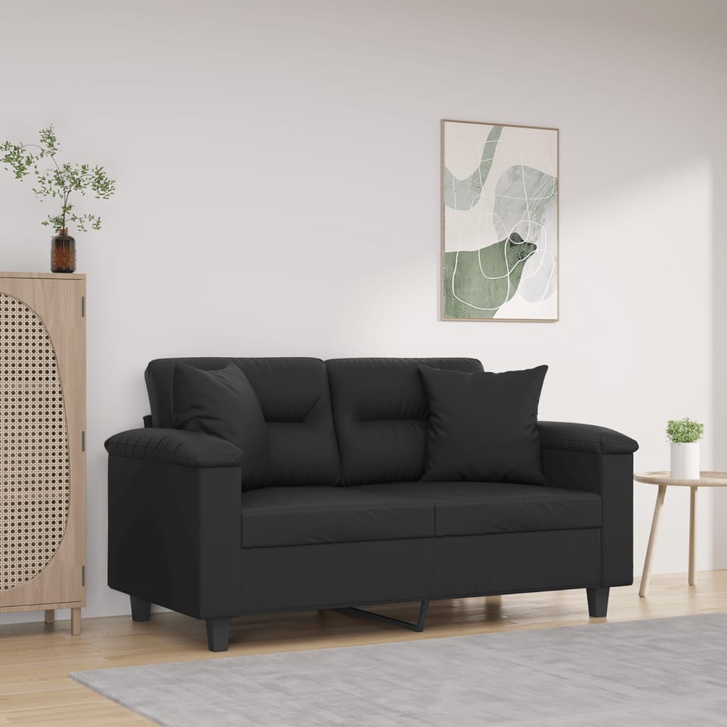 2-personers sofa i kunstlæder med pyntepuder - sort, sædebredde 120 cm