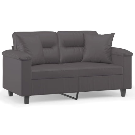 2-personers sofa med pyntepuder 120 cm kunstlæder grå