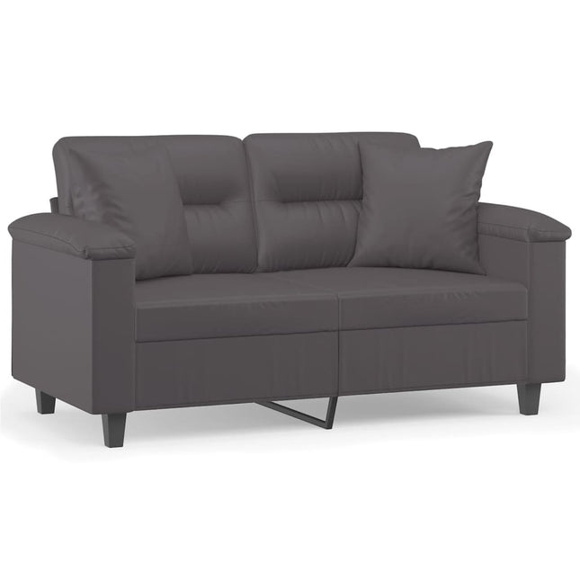 2-personers sofa med pyntepuder 120 cm kunstlæder grå