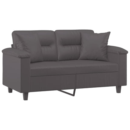 2-personers sofa med pyntepuder 120 cm kunstlæder grå