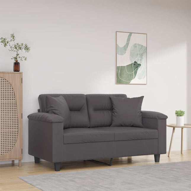2-personers sofa med pyntepuder 120 cm kunstlæder grå