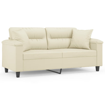 2-personers sofa med pyntepuder 140 cm kunstlæder cremefarvet