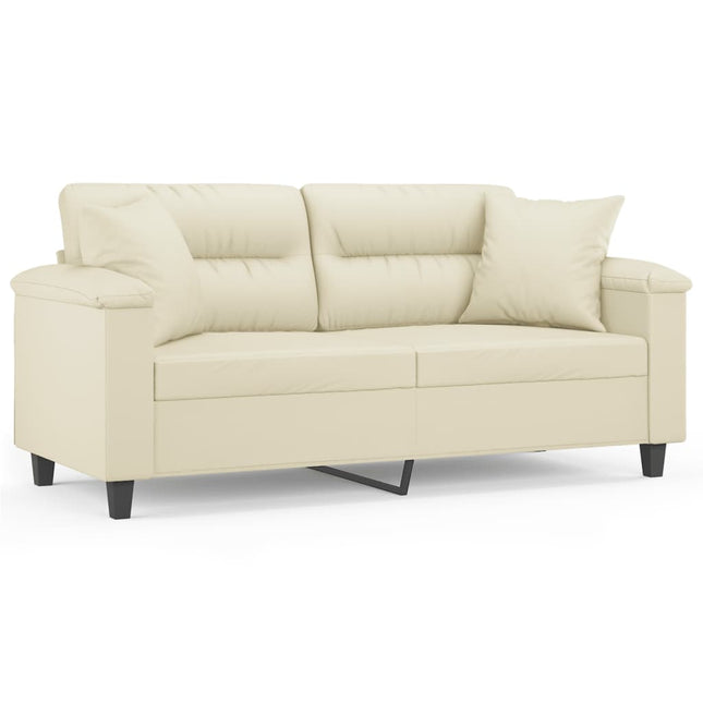 2-personers sofa med pyntepuder 140 cm kunstlæder cremefarvet
