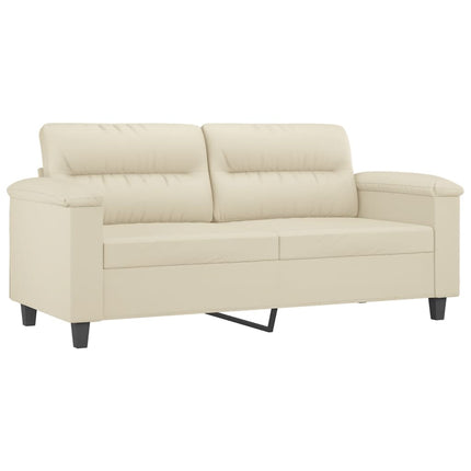 2-personers sofa med pyntepuder 140 cm kunstlæder cremefarvet