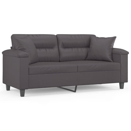 2-personers sofa med pyntepuder 140 cm kunstlæder grå