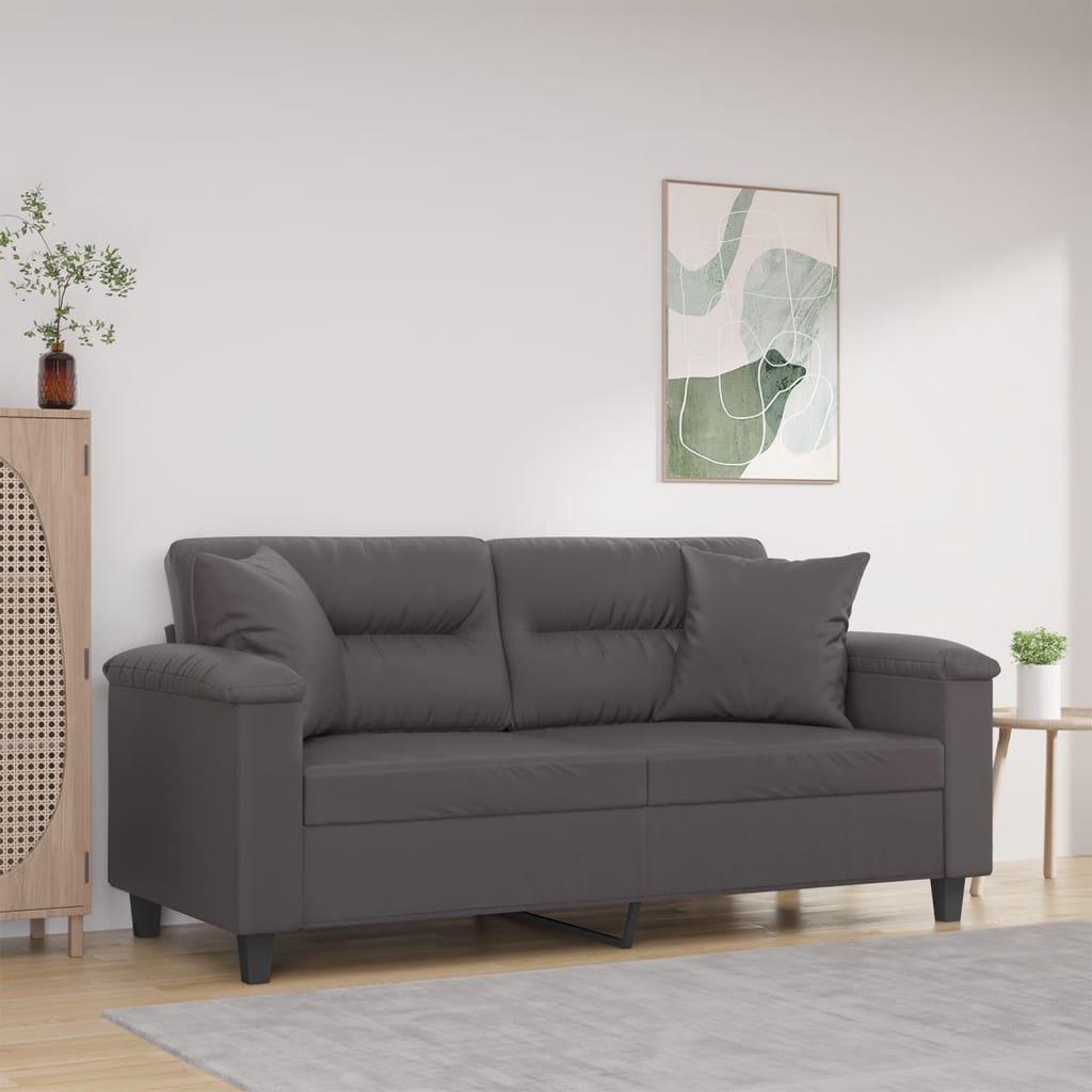 2-personers sofa med pyntepuder 140 cm kunstlder gr