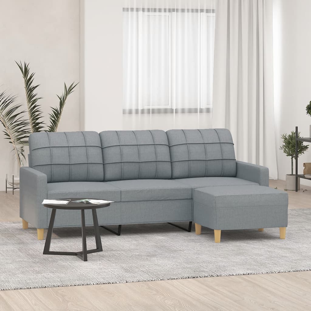 3-personers sofa med fodskammel 180 cm stof Lysegr