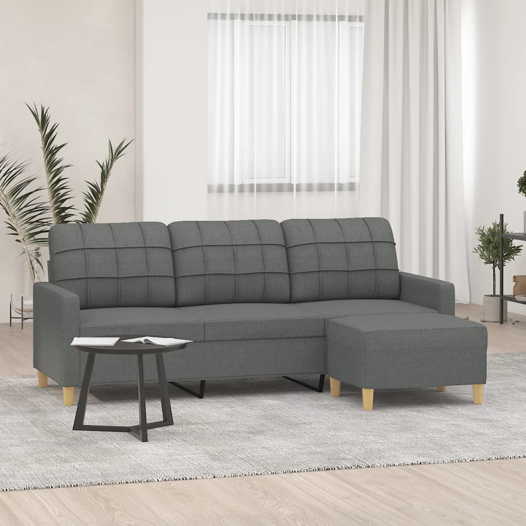 3-personers sofa med fodskammel i stof - mørkegrå, 180 cm