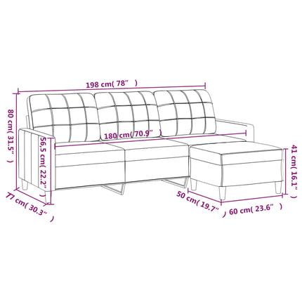 3-personers sofa med fodskammel 180 cm stof Brun
