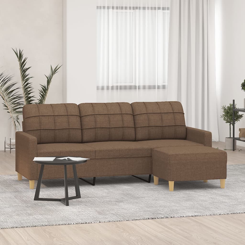 vidaXL 3-personers sofa med fodskammel 180 cm stof Brun