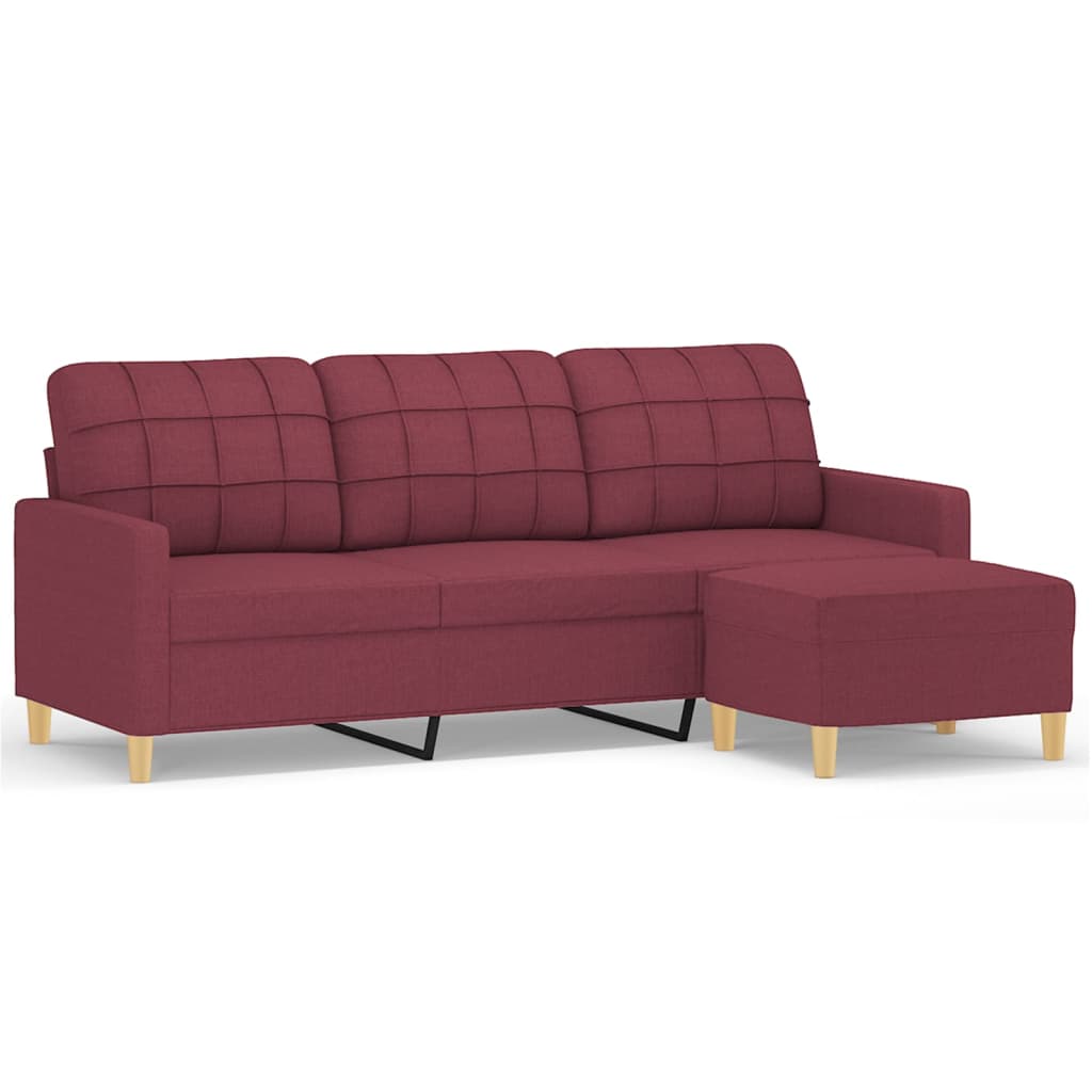 3-personers sofa med fodskammel 180 cm stof Vinrød
