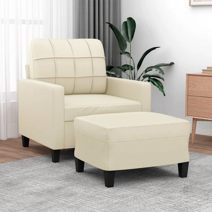 sofastol med fodskammel 60 cm kunstlæder cremefarvet