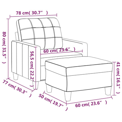 sofastol med fodskammel 60 cm kunstlæder grå
