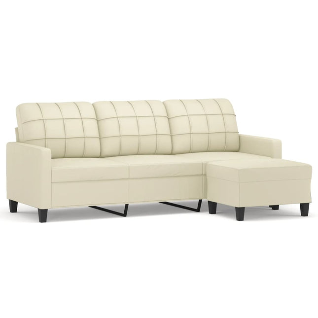 3-personers sofa med fodskammel 180 cm kunstlæder cremefarvet