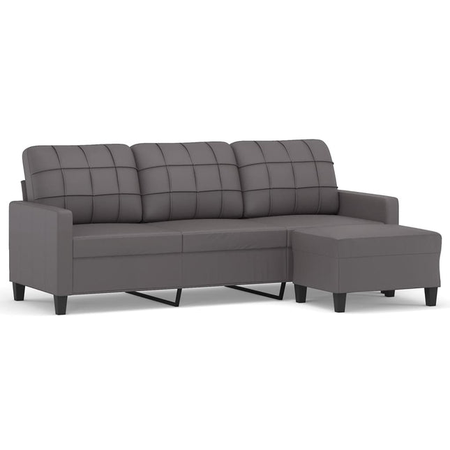 3-personers sofa med fodskammel 180 cm kunstlæder grå