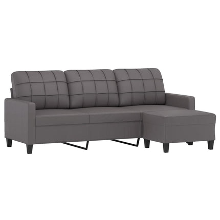 3-personers sofa med fodskammel 180 cm kunstlæder grå