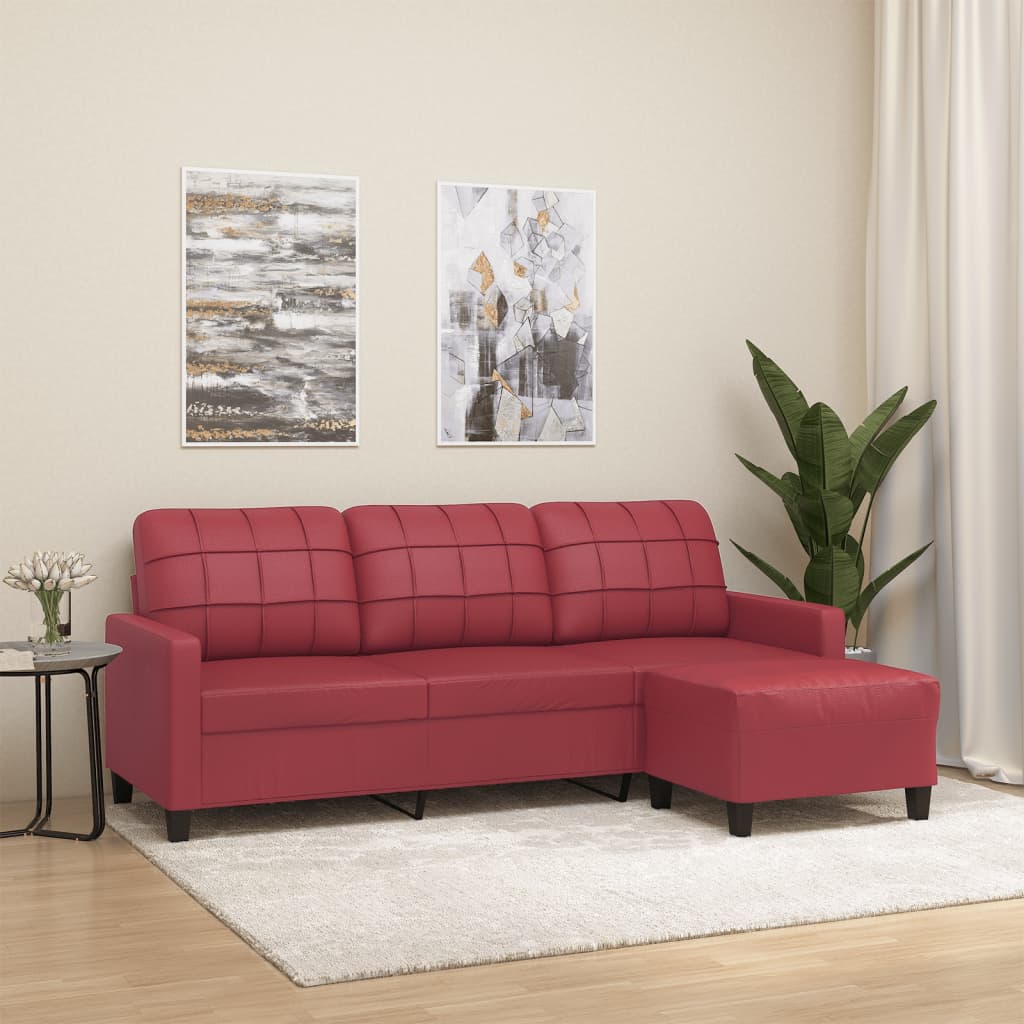 3-personers sofa med fodskammel 180 cm kunstlder vinrd