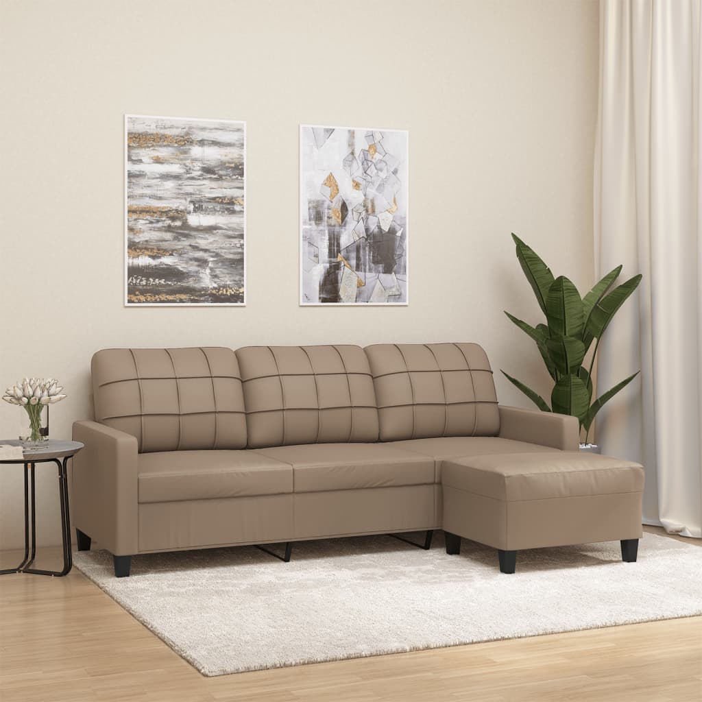3-personers sofa med fodskammel 180 cm kunstlder cappuccino