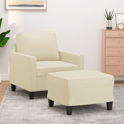 sofastol med fodskammel 60 cm kunstlæder cremefarvet