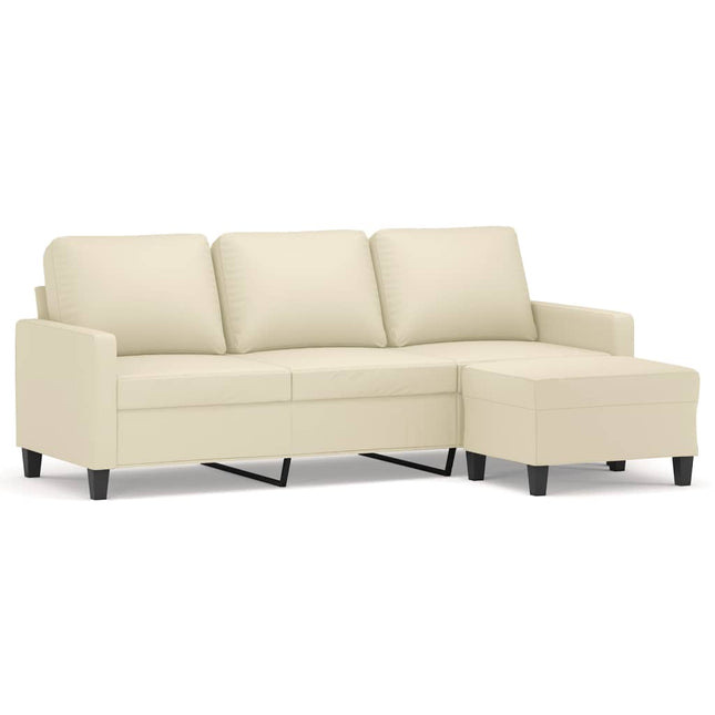3-personers sofa med fodskammel 180 cm kunstlæder cremefarvet