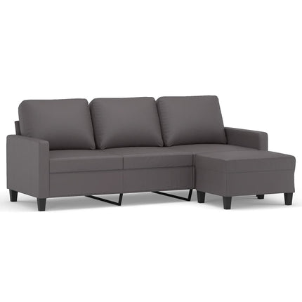 3-personers sofa med fodskammel 180 cm kunstlæder grå