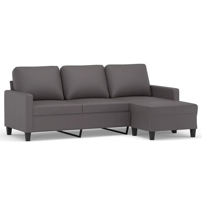 3-personers sofa med fodskammel 180 cm kunstlæder grå