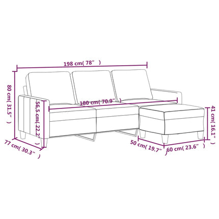 3-personers sofa med fodskammel 180 cm kunstlæder cappuccino