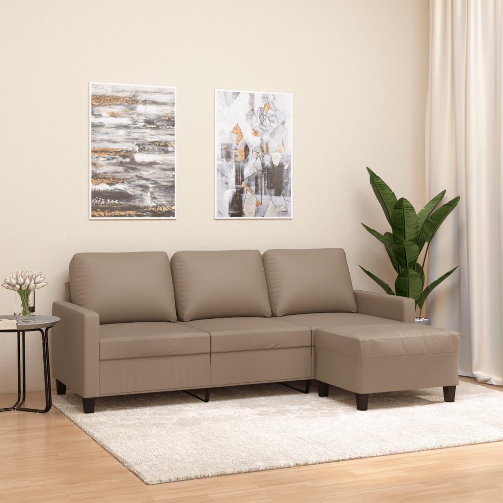 vidaXL 3-personers sofa med fodskammel 180 cm kunstlæder cappuccino