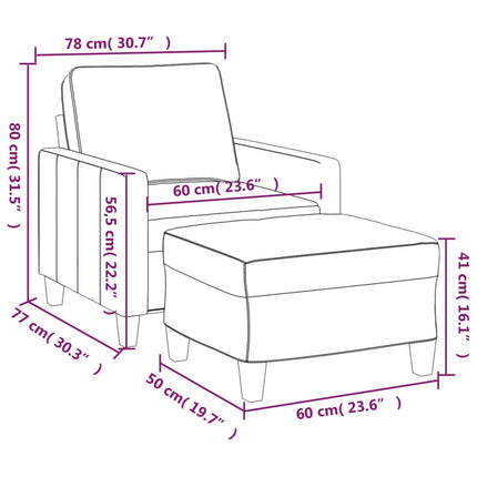 sofastol med fodskammel 60 cm stof Mørkegrå